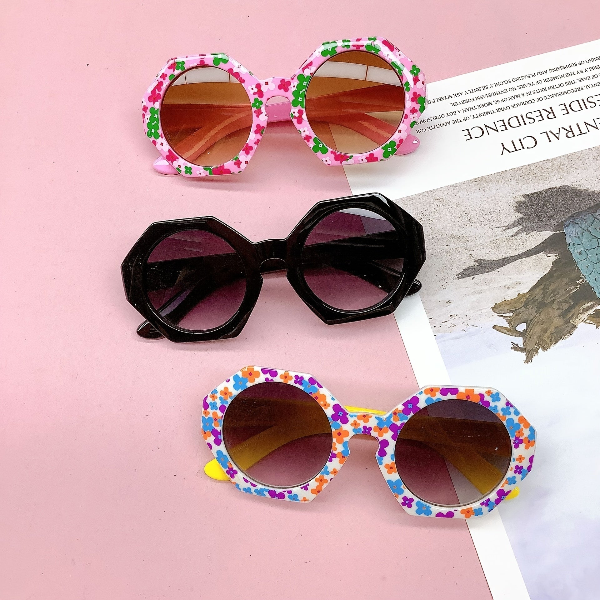 Girl's Round Frame Decoration Sunglasses UV Protection