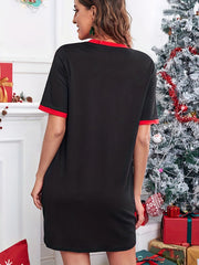 Christmas Letter Print Lounge Dress Comfy Crew Neck Short Sleeve Home Dress