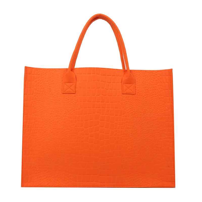 Large Capacity Felt Tote Bag Crocodile Pattern Top Handle Satchel