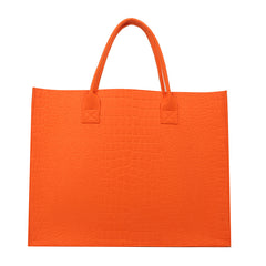 Large Capacity Felt Tote Bag Crocodile Pattern Top Handle Satchel