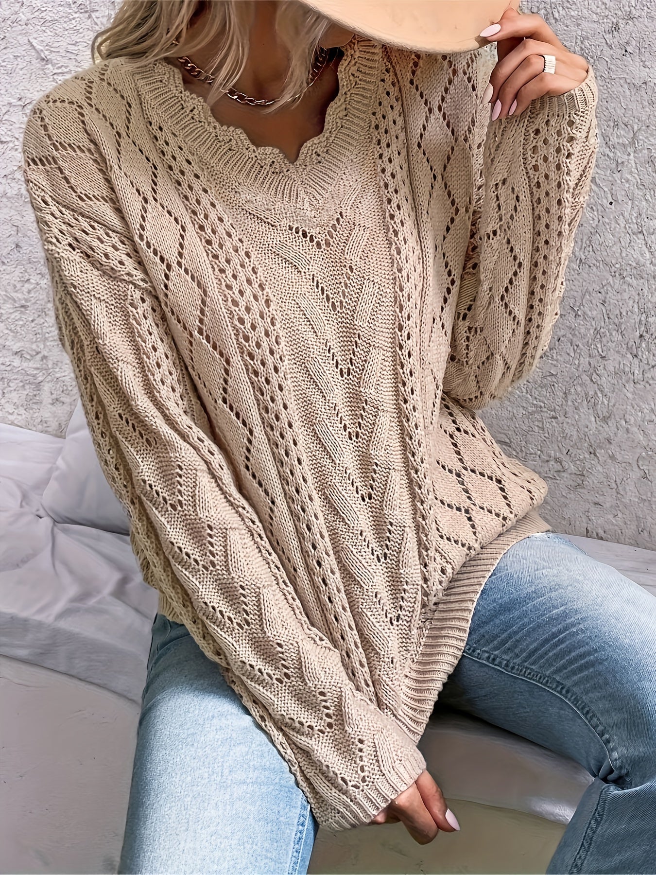 Casual Sweater Women's Plus V Neck Long Sleeve Jumper