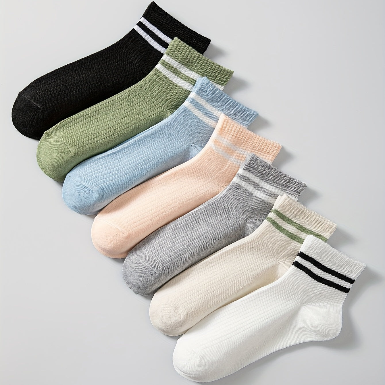7 Pairs Striped Crew Socks Breathable College Style Women's Stockings
