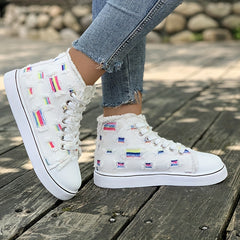 Women's High Top Canvas Sneakers Lace Up Flat Skate Shoes