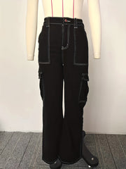 Vintage Khaki Cargo Pants Y2K Kpop Style Women's Jeans