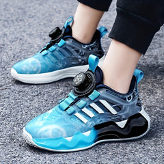 Boy's Reflective Basketball Shoes with Rotating Buckle Non Slip Sneakers