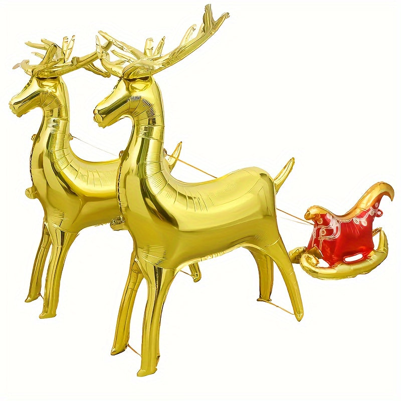 3pcs Christmas Foil Balloons Large Reindeer & Santa's Sleigh Mylar Balloons