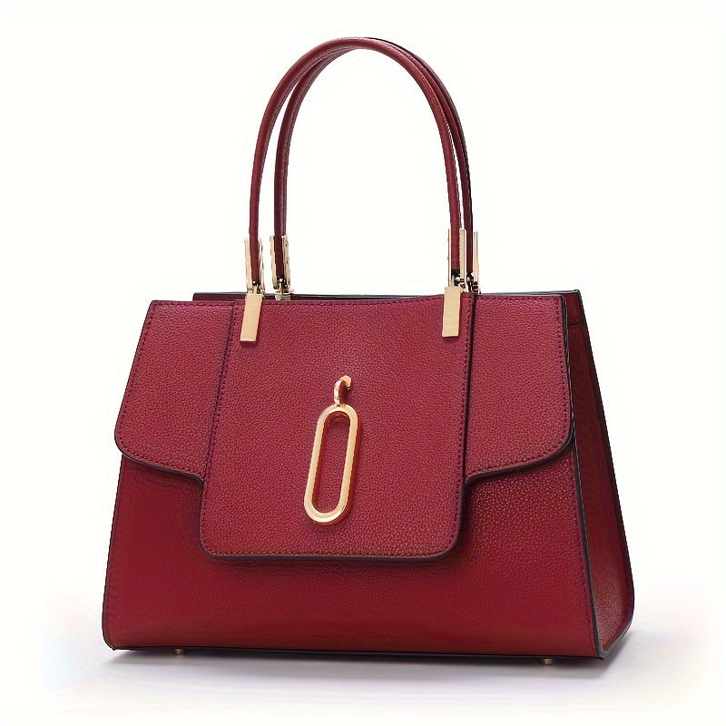Wine Red Cowhide Tote Bag Zip Closure Vegan Leather