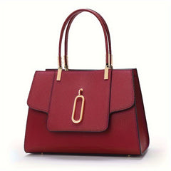 Wine Red Cowhide Tote Bag Zip Closure Vegan Leather