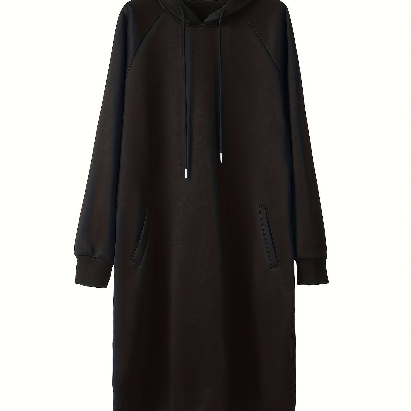 Solid Hooded Drawstring Long Sleeve Sweatshirt Dress With Pockets
