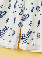 Boys No Future Planet Star Moon Print Shorts Casual Soft Breathable