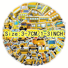 50pcs School Bus Cartoon Students Yellow Car Stickers Waterproof