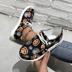 Spider & Pumpkin Pattern Slip On Canvas Shoes Halloween