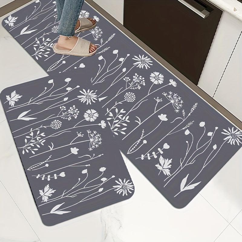 Floral Kitchen Floor Mat Non-slip Waterproof Dirt-resistant