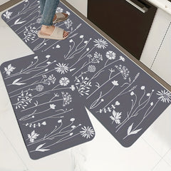 Floral Kitchen Floor Mat Non-slip Waterproof Dirt-resistant