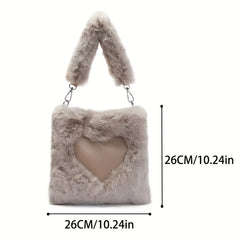 Heart Plush Handbag Fuzzy Shoulder Bag