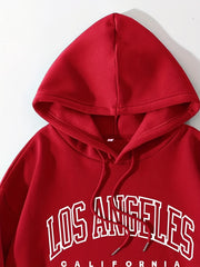 LA Print Hoodie Kangaroo Pocket Long Sleeve Hooded Sweatshirt Women