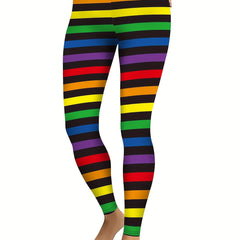 Rainbow Striped Leggings for Fitness Yoga Moisture Wicking Activewear Pants
