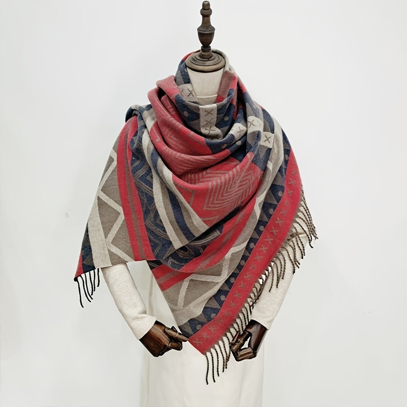 Boho Rhombus Tassel Long Scarf Geometric Print Vintage Shawl