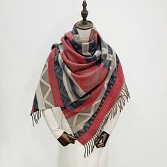 Boho Rhombus Tassel Long Scarf Geometric Print Vintage Shawl