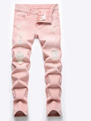 Boys Ripped Skinny Jeans Non-stretch Washed Denim Long Pants