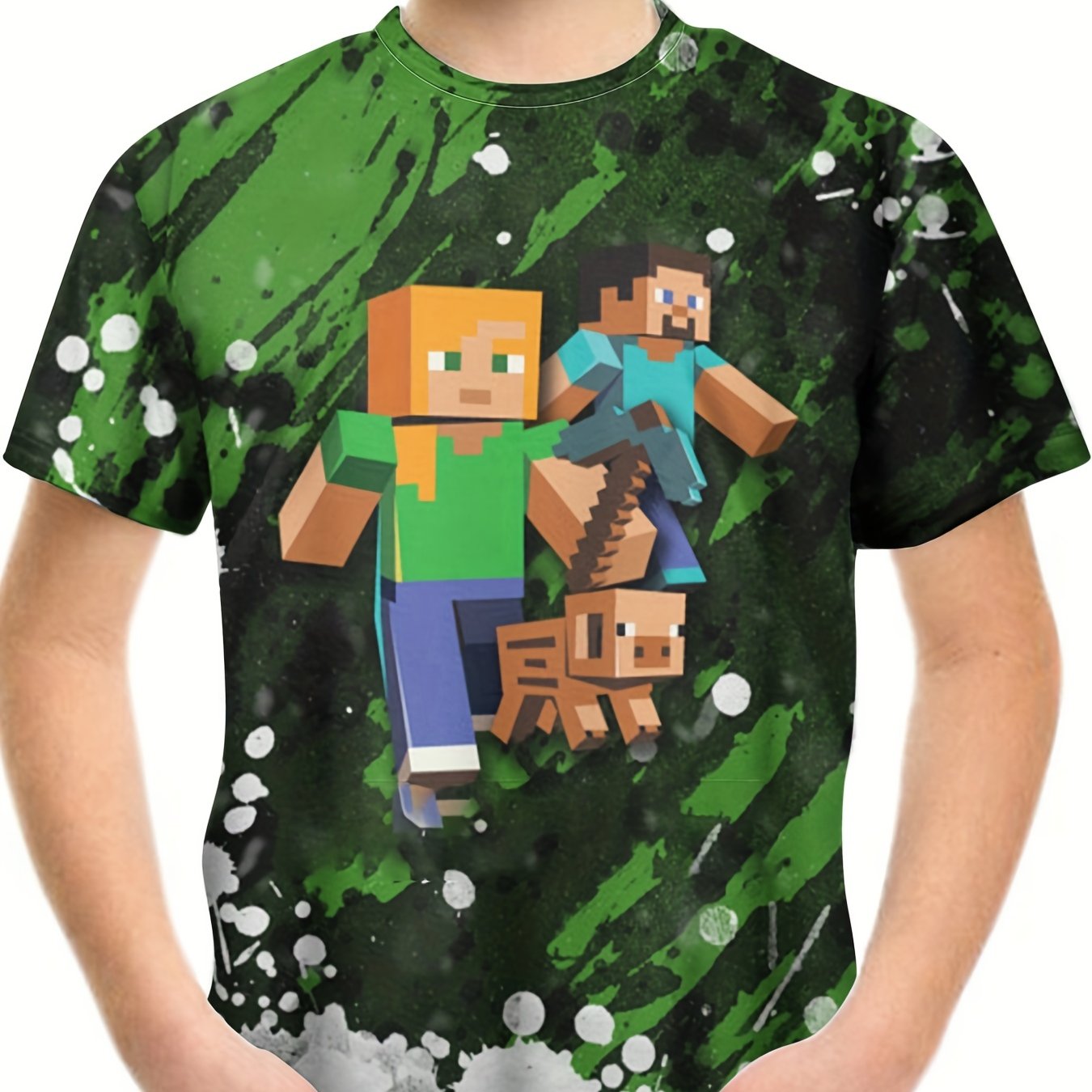Boy's Cartoon Blocks Graphic Tee Casual Stretch Breathable Novel Shirt