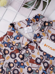 Boys Tractor Short Sleeves Button Down Shirt Tops Casual