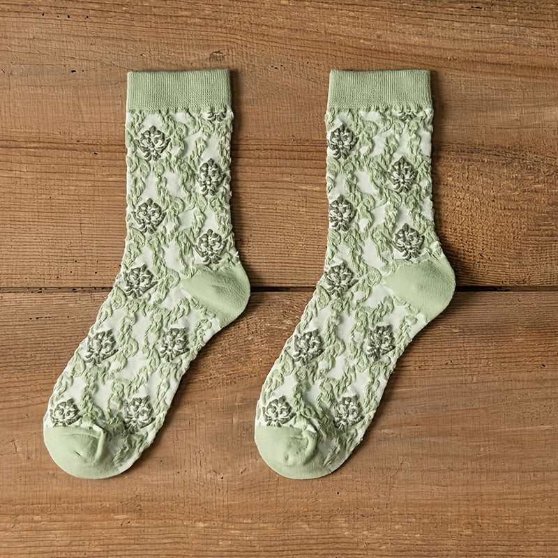 5 Pairs Floral Print Socks Women's Mid Tube Stockings Breathable