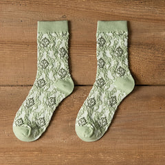 5 Pairs Floral Print Socks Women's Mid Tube Stockings Breathable