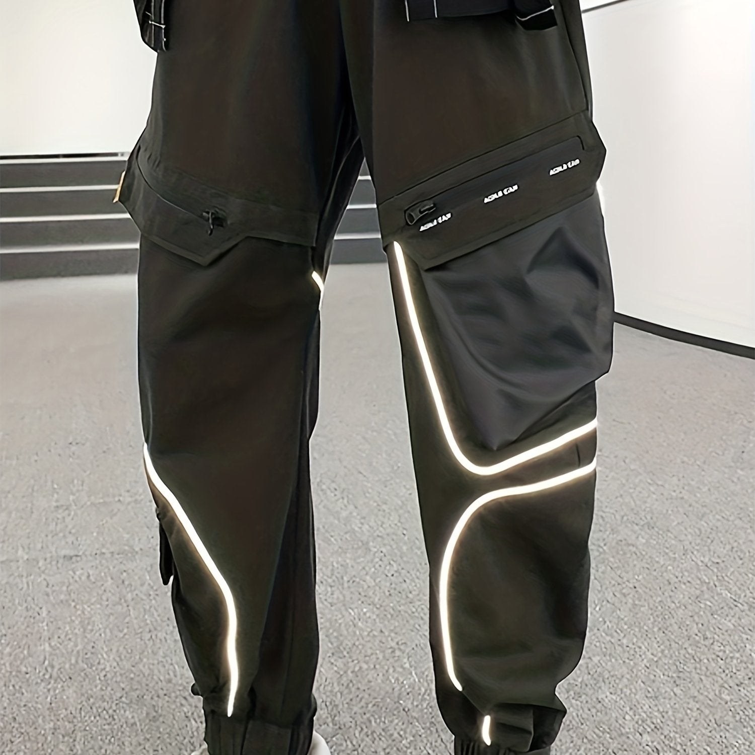 Men's Casual Glowing Cargo Pants with Zipper Pockets