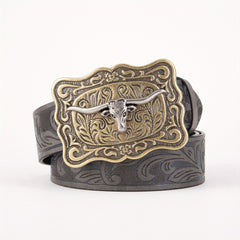 Cow Head Men's Retro Embossed Leather Belt