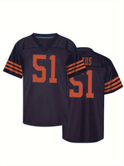Men's American Football Jersey V Neck Short Sleeve Embroidered Rugby Sweatshirt
