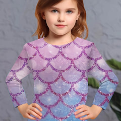 Dreamy 3D Fish Scale Print Long Sleeve Tee for Girls