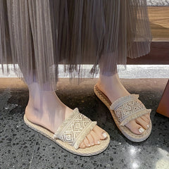 Stylish Tassel Straw Slippers Sandals for Women