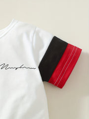 2pcs Little Boy Casual Cotton Block Short Sleeve Tees & Trousers Set