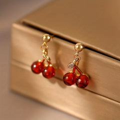 Cherry Pendant Zircon Stud Earrings for Girls