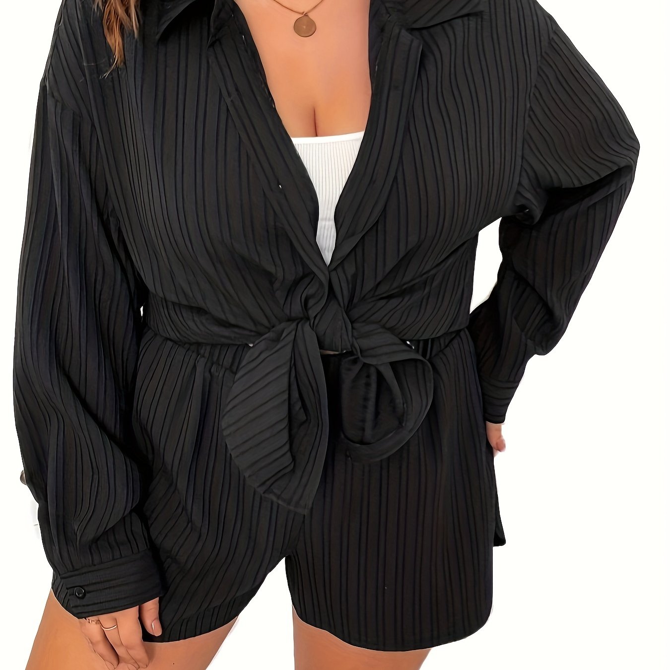 Striped Long Sleeve Shirt & Shorts Set