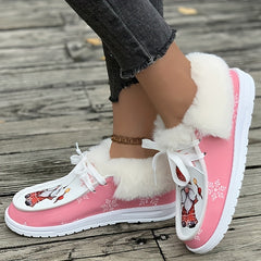 Christmas Santa Print Plush Lined Snow Boots with Thermal Furry Lining
