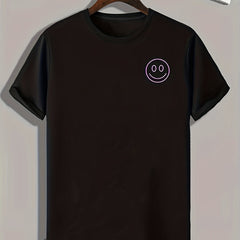 Happy Face Print Men's Comfy T Shirt for Outdoor Summer