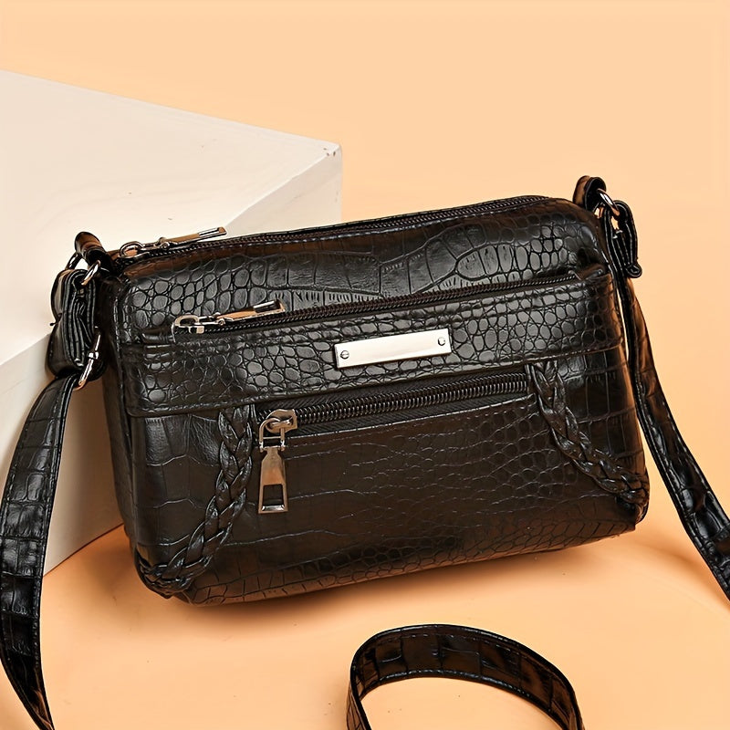 Vintage Croc Embossed Shoulder Bag for Women
