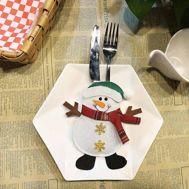 3pcs Christmas Cutlery Holders Snowman Santa Reindeer Pockets Tableware Decor