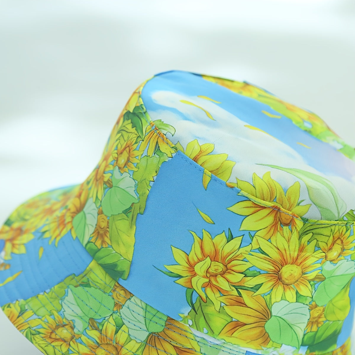 Sunflower Print Bucket Hat Reversible Sunscreen Beach Hats Fisherman Cap