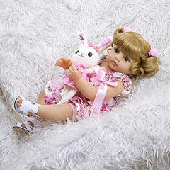 NPK 22" Vinyl Body Doll Blonde Wig Pink Floral Dress Collectible Display Doll