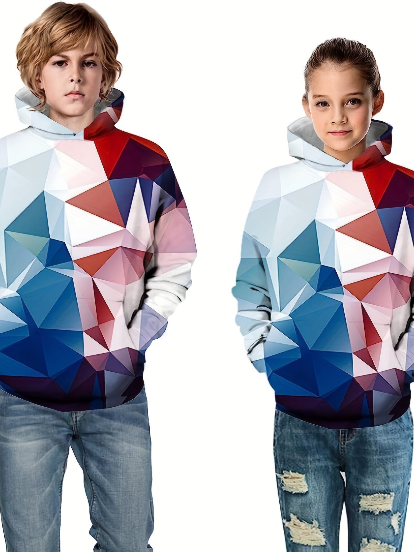 Unisex Kid's Geometry Graphic Hoodie Casual Hooded Sweatshirt