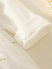 Infant Baby Girls Long Sleeves Flower Embroidery Tulle Dress