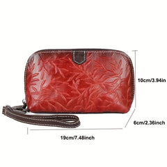 Vintage Leather Wristlet Clutch for Women Large Capacity Wallet