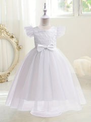Girls Tulle Sleeves Princess Long Dress