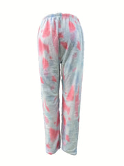 Heart Print Fuzzy Lounge Pants Lace Up Comfy Warm Womens Loungewear & Sleepwear