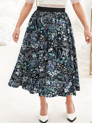 Boho Skirt Women's Plus Floral Print Elastic Tape High Rise