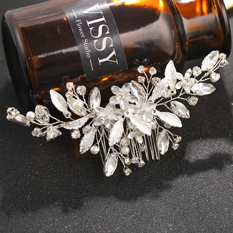 Silvery Crystal Flower Hair Comb Wedding Hair Accessories Bridal Tiara Headpiece