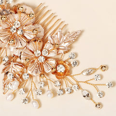 Floral Pearl Crystal Wedding Comb Bridal Hair Accessory